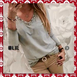 Sequined,V-neck Top. M, L,XL